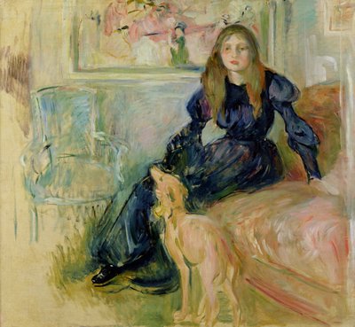 ジュリー・マネ（1878-1966）とグレイハウンド・ラーテ、1893 作： Berthe Morisot